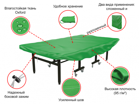 Чехол универсальный для теннисного стола UNIX line (green) зеленый (COV90TTGR) - 2